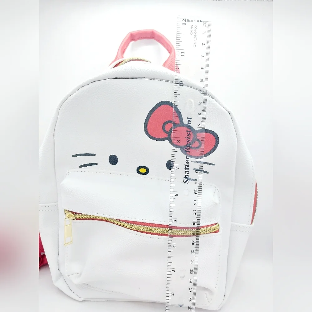 Sanrio Hello Kitty Mini Backpack Purse 10” White Faux Leather Gold Zip Cute Kawa